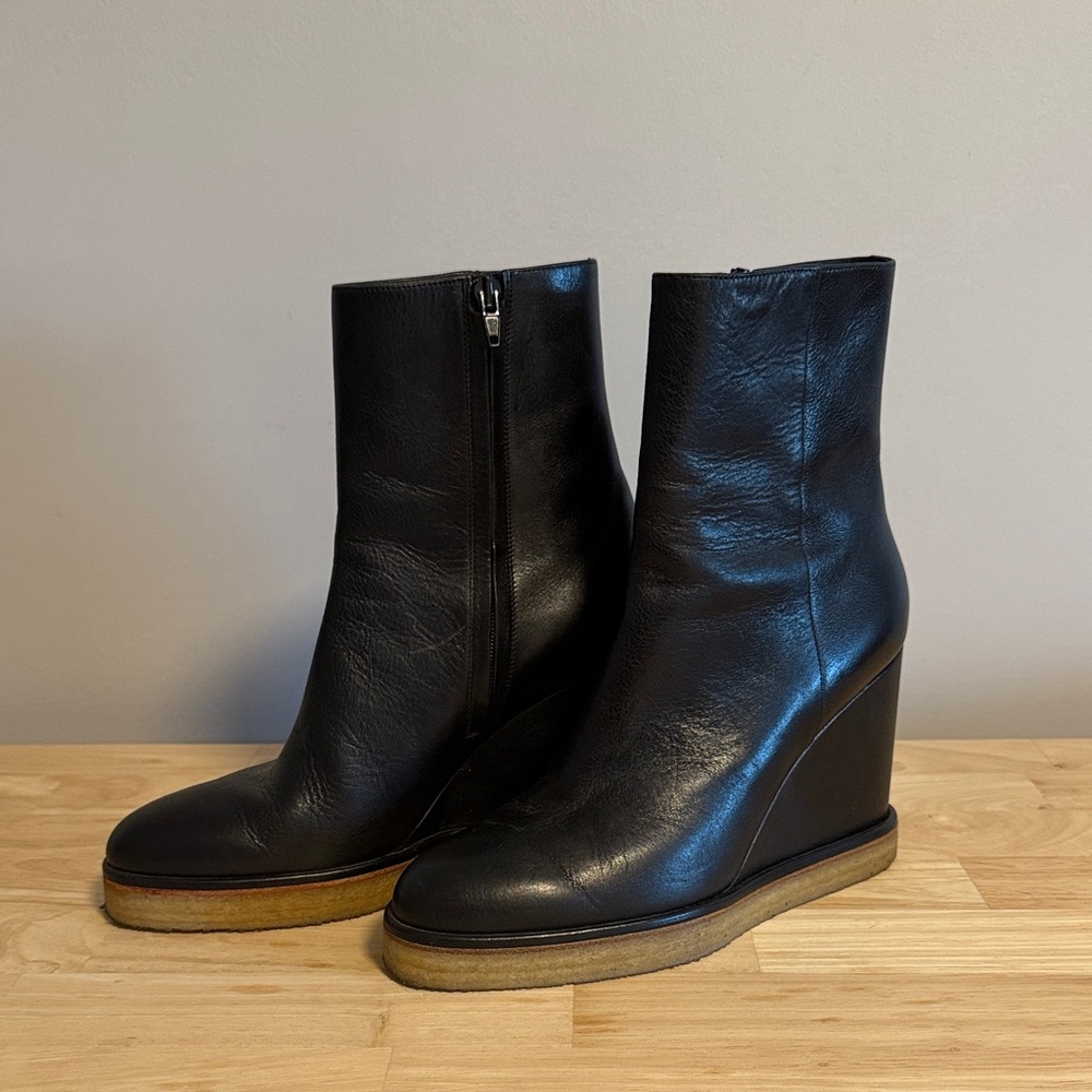 Celine Black Leather Wedge Boots